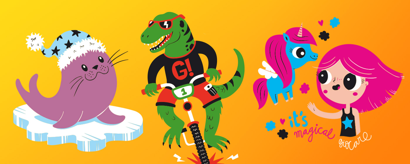 Ilustración digital para Giocare Indumentaria Infantil en De-Mentes.