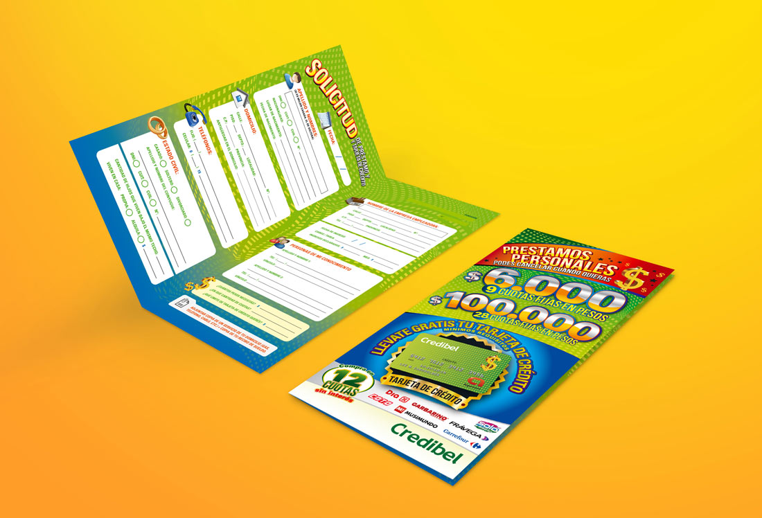 Diseño de folleto con formulario para solicitud de crédito en Credibel.