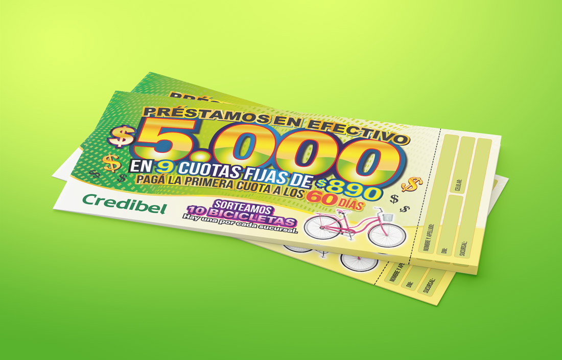 Diseño de folleto publicitario con rifa para sorteo de Credibel.