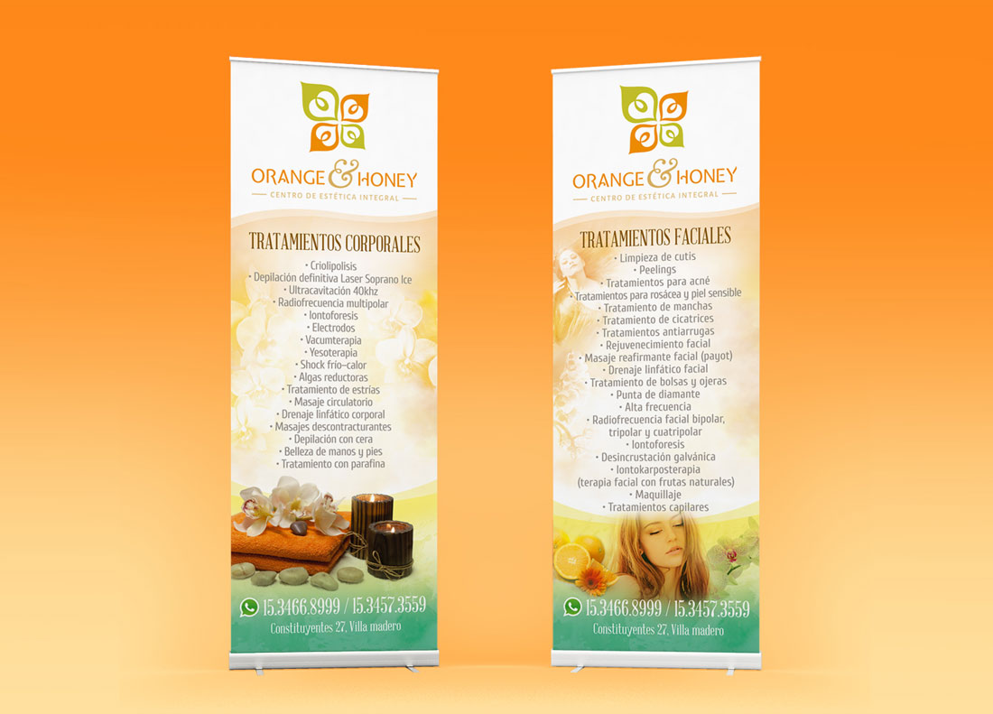 Diseño de banners para local de Orange & Honey.