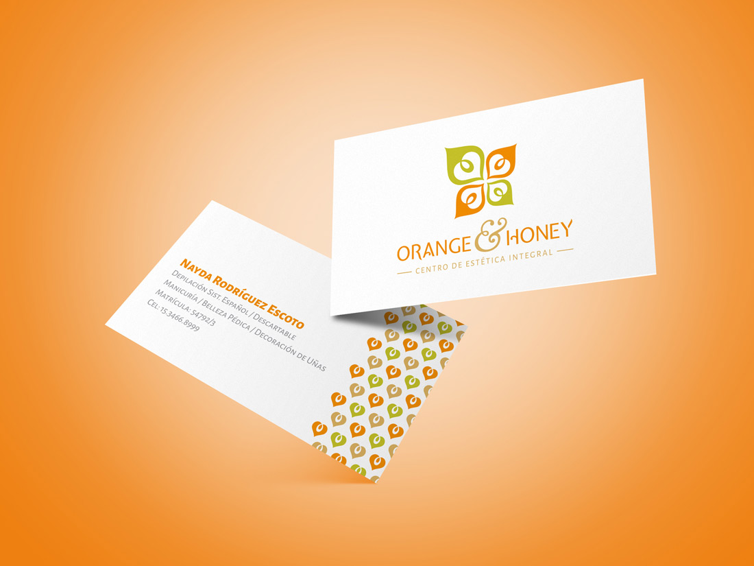 Diseño de tarjetas para Orange & Honey.