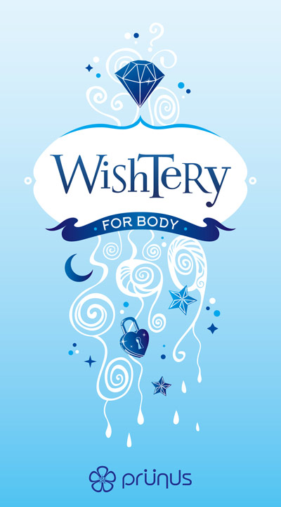 Diseño de etiqueta para fragancia Wishtery de Prünus.